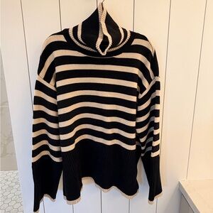 Toteme Striped Black and Cream Turtleneck Sweater
